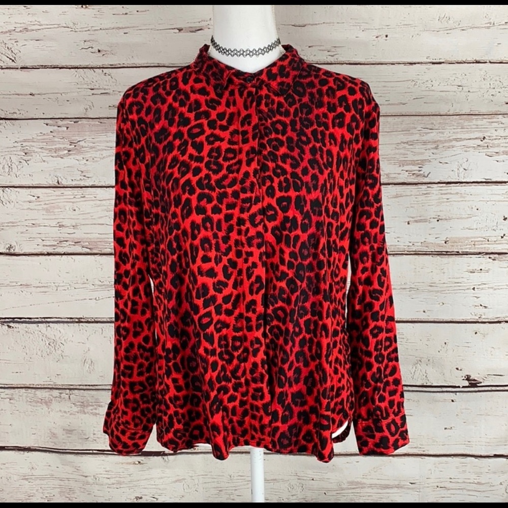 Alexander Jordan Red Leopard Long Sleeve Top L